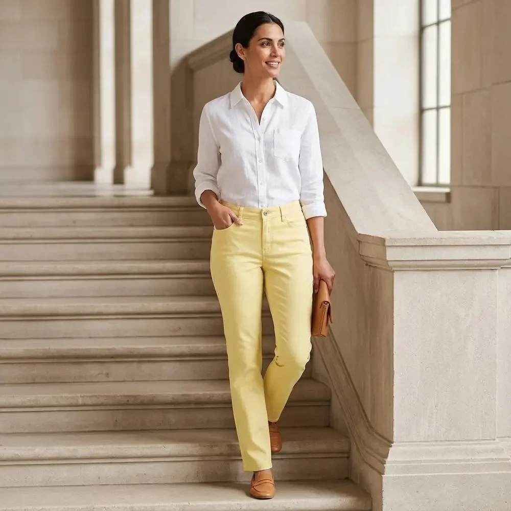 Liz Claiborne Yellow Straight Leg Stretch Pants Women Size 6